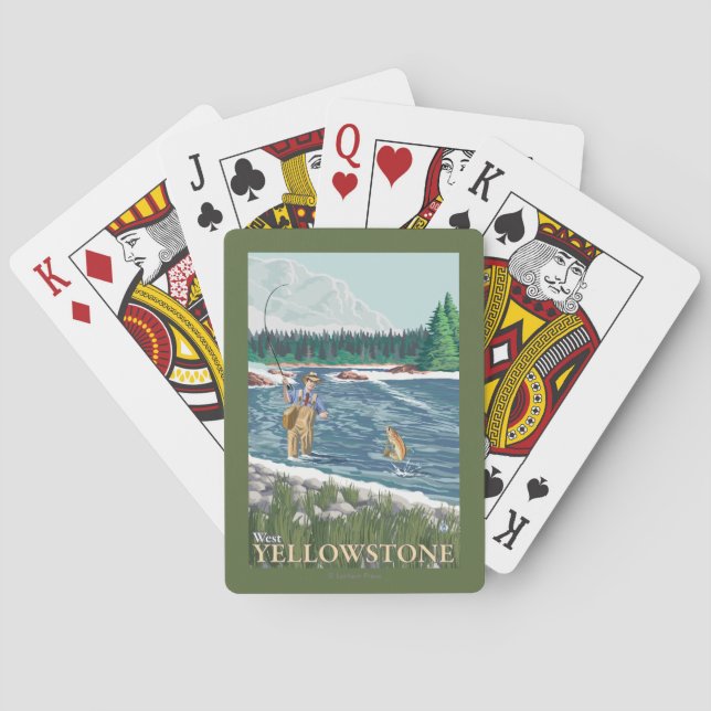 Fliegen-Fischer - WestYellowstone, Montana Spielkarten (Rückseite)