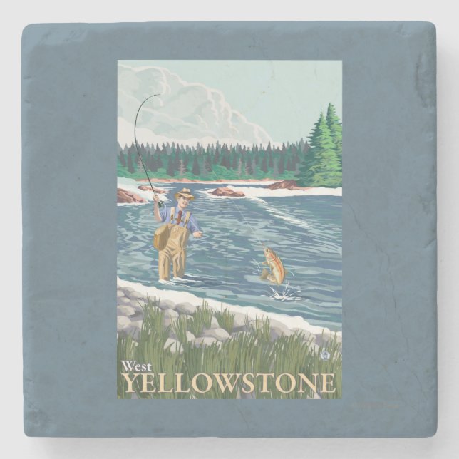 Fliegen-Fischer - WestYellowstone, Montana Steinuntersetzer (Vorderseite)