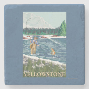 Fliegen-Fischer - WestYellowstone, Montana Steinuntersetzer