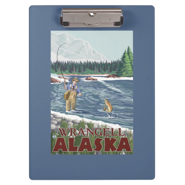Fliegen-Fischer - Wrangell, Alaska Klemmbrett (Vorderseite)