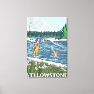 Fliegen-Fischer - Yellowstone Nationalpark Leinwanddruck