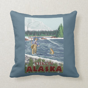 Fliegen-Fischer - Yukon, Alaska Kissen