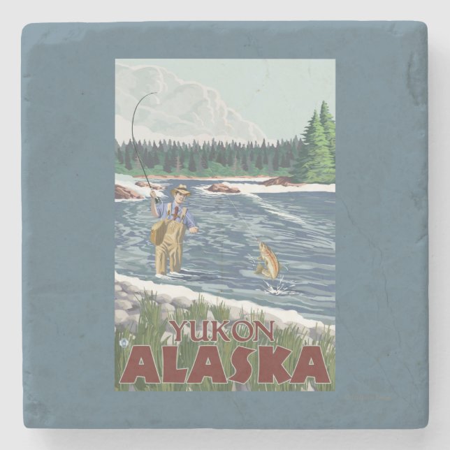 Fliegen-Fischer - Yukon, Alaska Steinuntersetzer (Vorderseite)