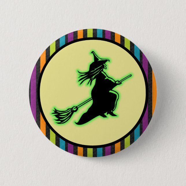 Fliegen-Halloween-Hexe Button (Vorderseite)