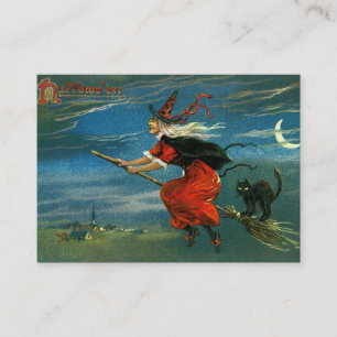 Fliegen-Halloween-Hexe mit Katze Visitenkarte