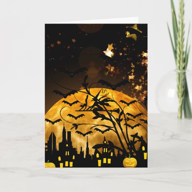 Fliegen-Hexe-Ernte-Mond schlägt Karte (Vorderseite)