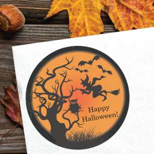 Fliegen-Hexe-glücklicher Halloween-Aufkleber Runder Aufkleber