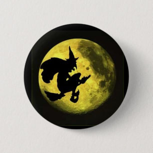 Fliegen-Hexe-Halloween-Knopf Button