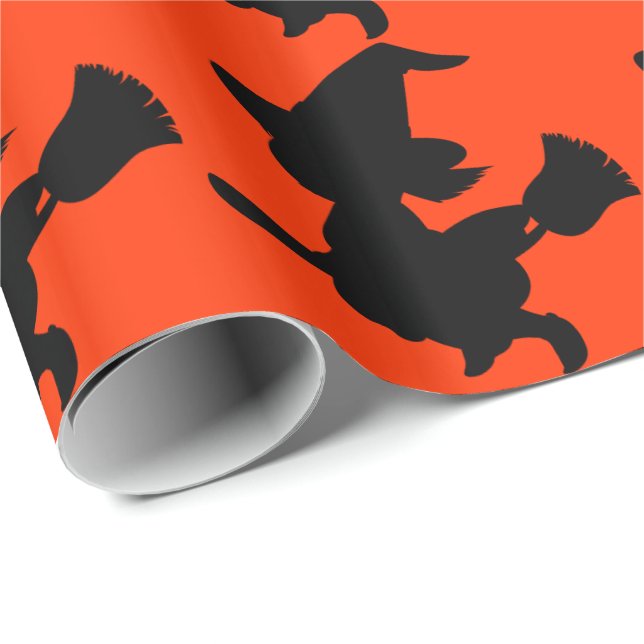 Fliegen-Hexe-Silhouette Geschenkpapier (Rolleneckpunkt)