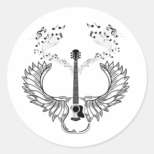 Fliegen hoch mit Gitarrenflügeln Runder Aufkleber (Vorderseite)