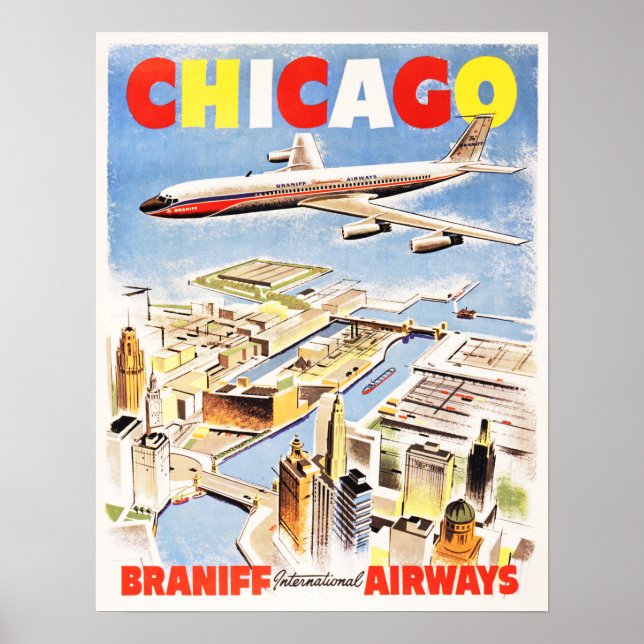 Fliegen nach CHICAGO ILLINOIS USA Retro Airlines T Poster (Vorne)