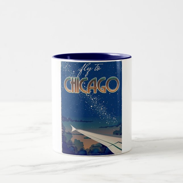 Fliegen nach Chicago Zweifarbige Tasse (Mittel)