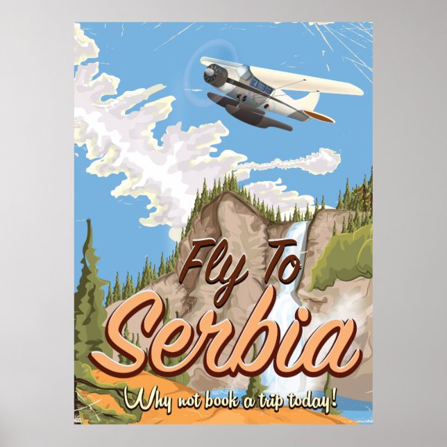 Fliegen nach Serbien Cartoon Reiseplakat Poster (Vorne)