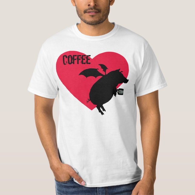 Fliegen piggy mit Kaffee T-Shirt (Vorderseite)