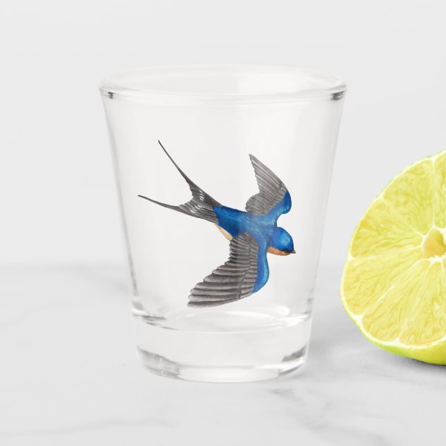 Fliegen-Scheunen-Schwalbe Schnapsglas (Vorderseite)