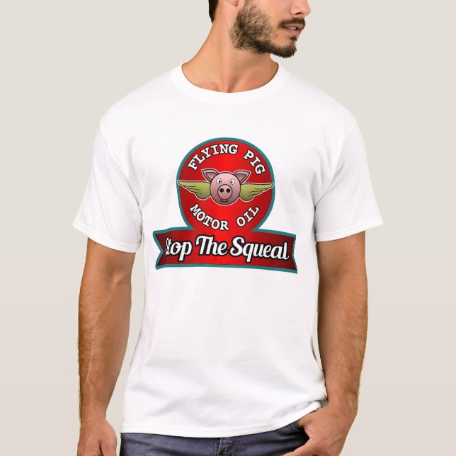 Fliegen-Schwein-Motorenöl T-Shirt (Vorderseite)