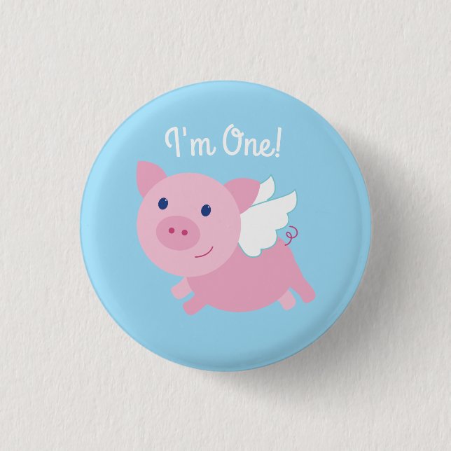 Fliegen-Schwein-niedliches 1. Button (Vorderseite)