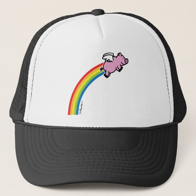 Fliegen-Schwein-Regenbogen Truckerkappe (Vorderseite)