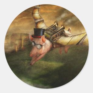 Fliegen-Schwein - Steampunk - die Fliegenschweine Runder Aufkleber
