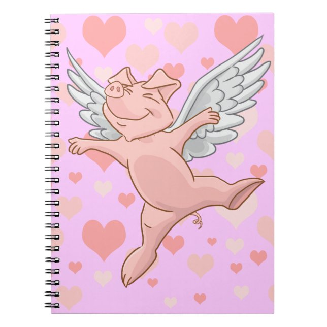 Fliegen-Schwein und rosa Herz-Notizblock Notizblock (Vorderseite)