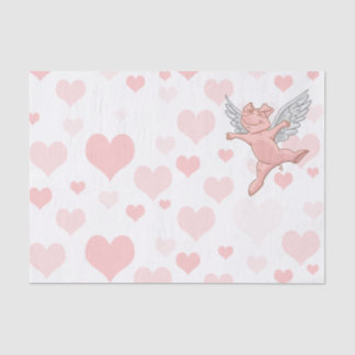 Fliegen-Schwein und rosa Herzen Seidenpapier