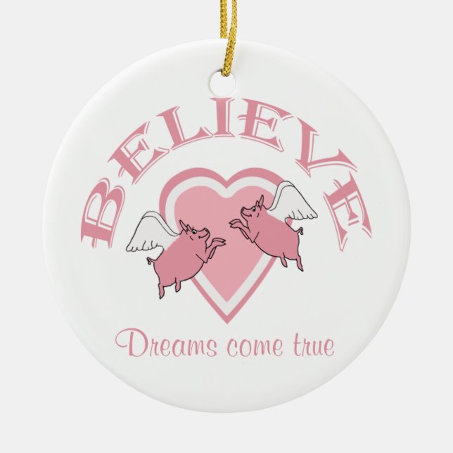 Fliegen-Schweine glauben Rosa Keramik Ornament (Vorne)