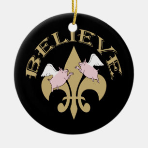 Fliegen-Schweine glauben schwarzer GoldLilie Keramikornament