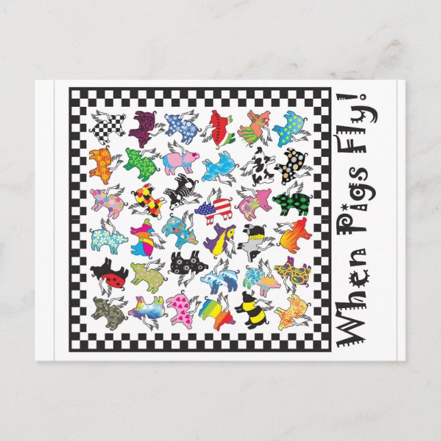 Fliegen Schweine Postkarte (Vorderseite)