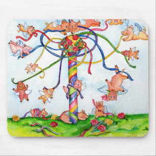 Fliegen-Schweine um den Maibaum Mousepad