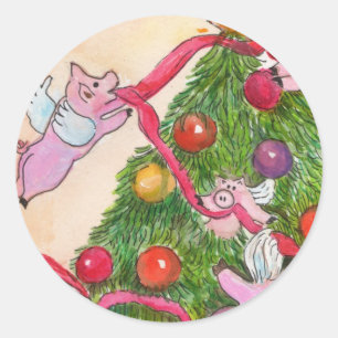 Fliegen-Schweine verzieren die Runder Aufkleber