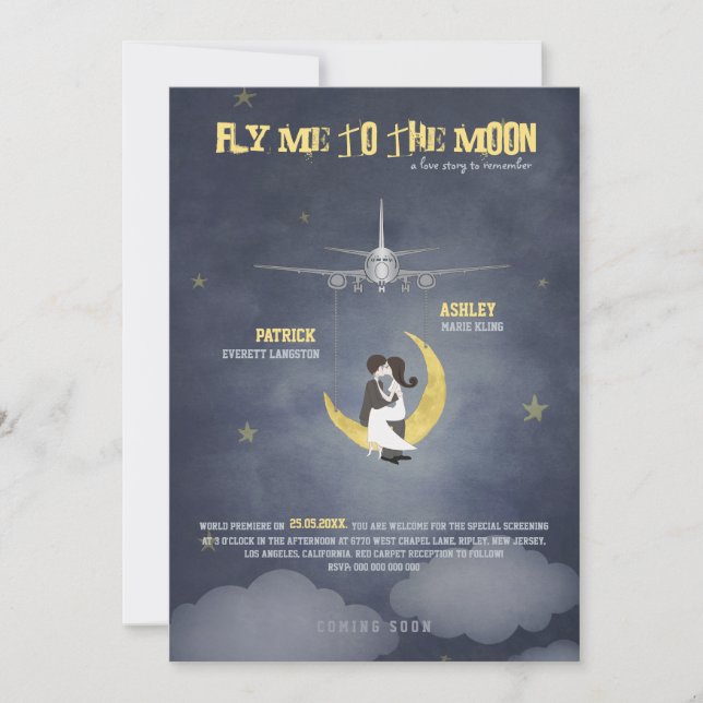 Fliegen Sie mich zur Hochzeit des Mond-2 - Einladung (Vorderseite)
