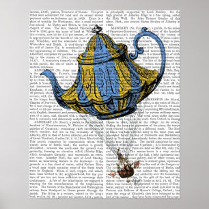 Fliegen-Teekanne 3 blau und gelb Poster
