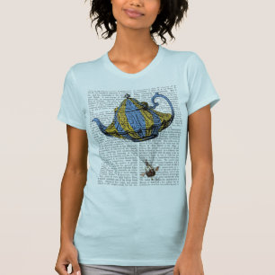 Fliegen-Teekanne 3 blau und gelb T-Shirt