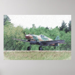 Fliegen-Tiger - Zeichnen P-40 Poster