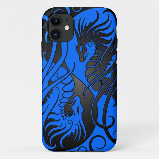 Fliegen Yin Yang Drachen - Blau und Schwarzes Case-Mate iPhone Hülle (Rückseite)