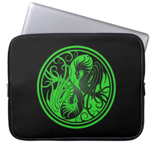 Fliegen Yin Yang Drachen - Grün und Schwarzes Laptopschutzhülle
