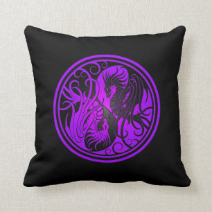 Fliegen Yin Yang Drachen - lila und schwarz Kissen