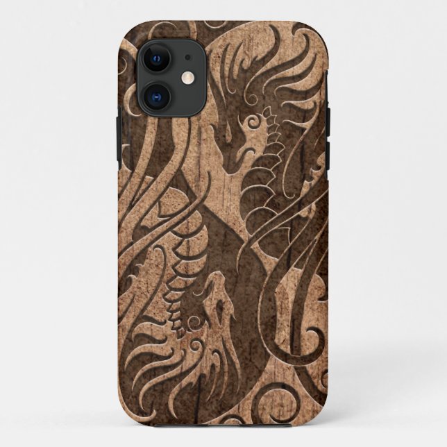 Fliegen Yin Yang Drachen mit hölzernem Korn-Effekt Case-Mate iPhone Hülle (Rückseite)