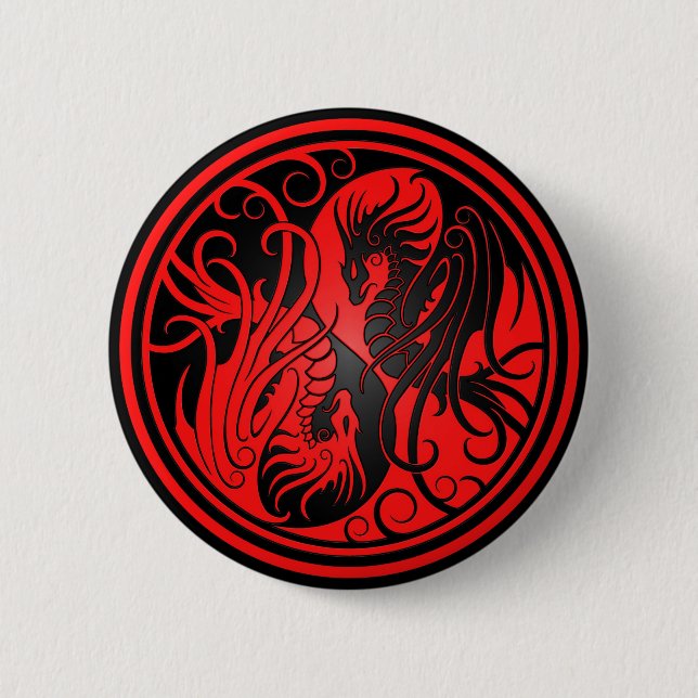 Fliegen Yin Yang Drachen - Rot und Schwarzes Button (Vorderseite)