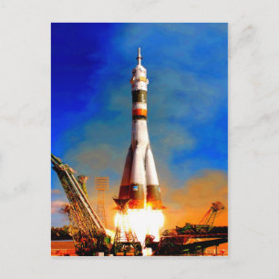 Fliegen zu Erfolg Rakete starten Sojus Weltraumfah Postkarte