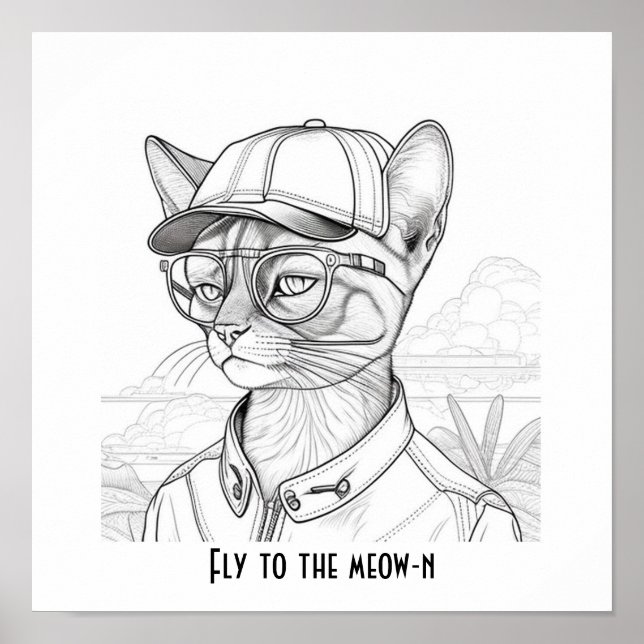 Fliegen zur meow-n-Abessinienkatze Poster (Vorne)