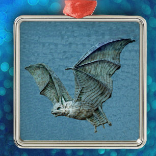 Fliegende 3D Blaue Fledermaus Silbernes Ornament