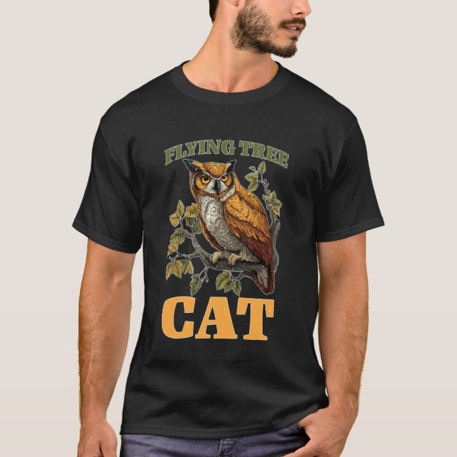 Fliegende Baumkatze Eule Tier Wald Vogel T-Shirt (Vorderseite)
