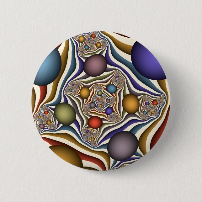 Fliegende, farbenfrohe moderne abstrakte Fractal-K Button (Vorderseite)