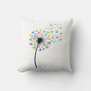 Fliegende farbenfrohe Vögel Löwenzahn Fluss Kissen