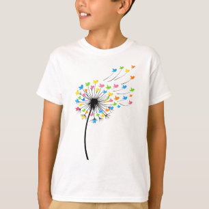 Fliegende farbenfrohe Vögel Löwenzahn Fluss T-Shirt