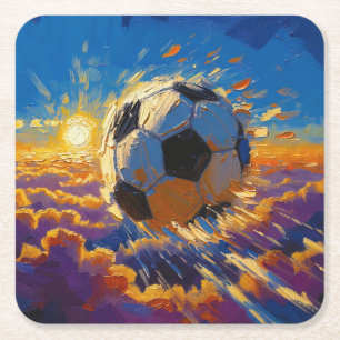 Fliegende Fußball-Ball-Kunst (Ölgemälde Nr. 2) Rechteckiger Pappuntersetzer