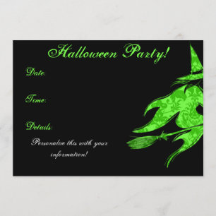 Fliegende grüne Hexe-Halloween-Einladung Einladung