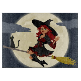 Fliegende Hexe mit schwarzer Katze und dem Mond Schneidebrett