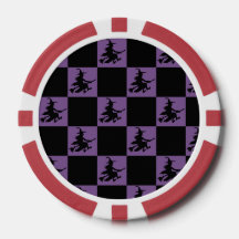 Fliegende Hexe Schwarz & Lila Karierte Poker Chips